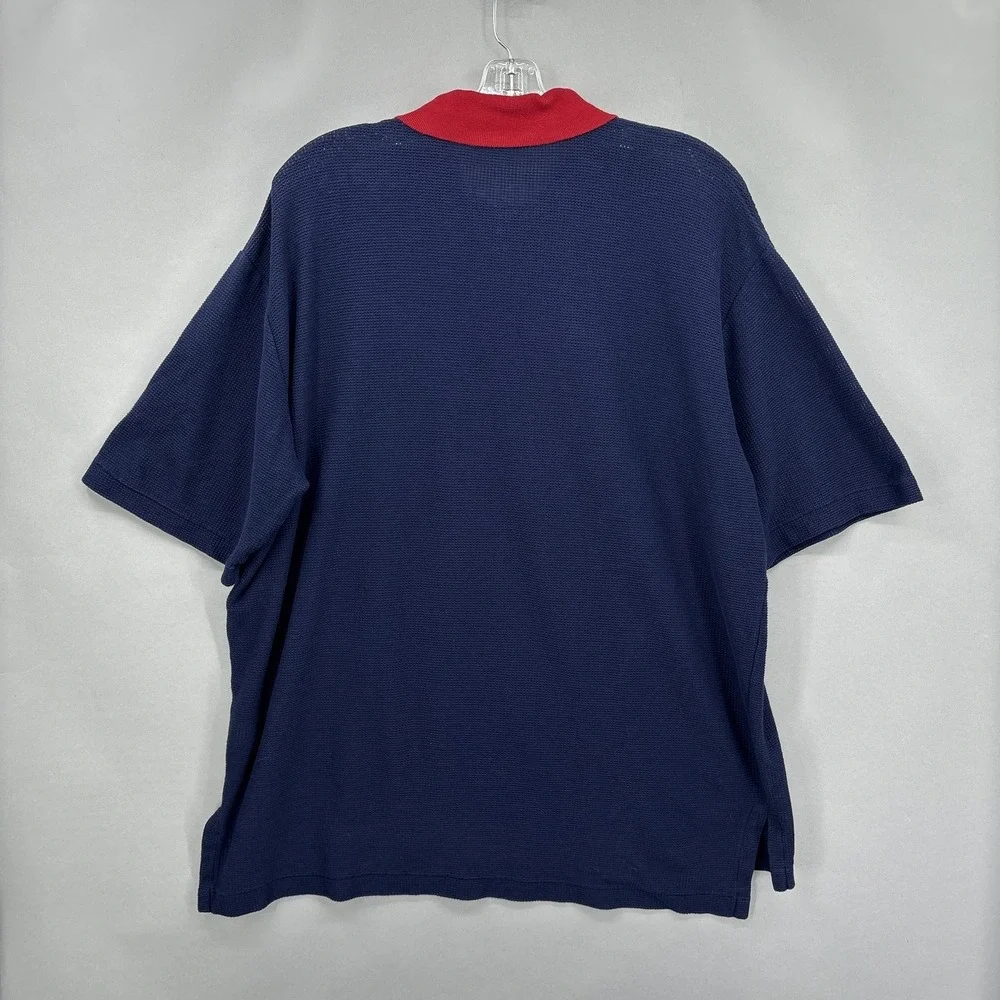 Vintage Polo Ralph Lauren Polo Shirt Mens XL Navy Red Collar Waffle Knit USA 90s
